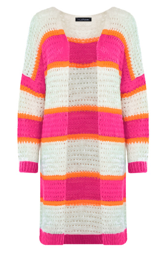 Gehaakt Midi Strepen Vest Roze Oranje