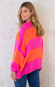 Oversized-Knitted-Strepen-Vest-Fluor-Roze-Oranje-1