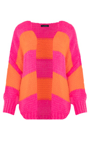 Oversized-Knitted-Strepen-Vest-Fluor-Roze-Oranje
