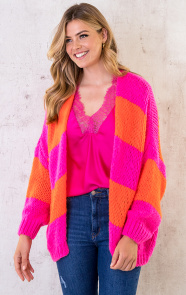 Oversized-Knitted-Strepen-Vest-Fluor-Roze-Oranje-4