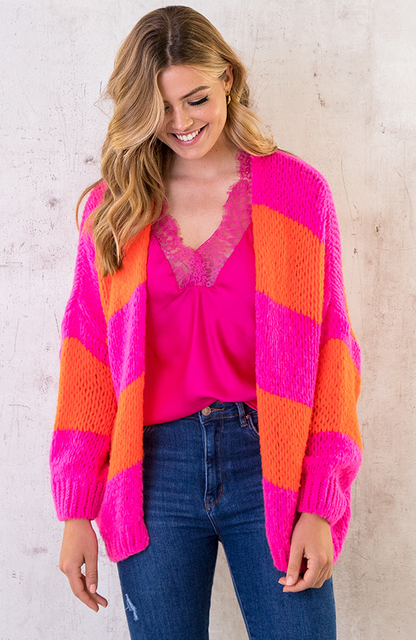 Oversized-Knitted-Strepen-Vest-Fluor-Roze-Oranje-5