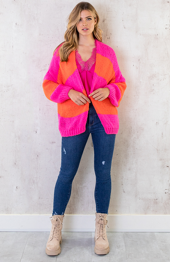 Oversized-Knitted-Strepen-Vest-Fluor-Roze-Oranje-7