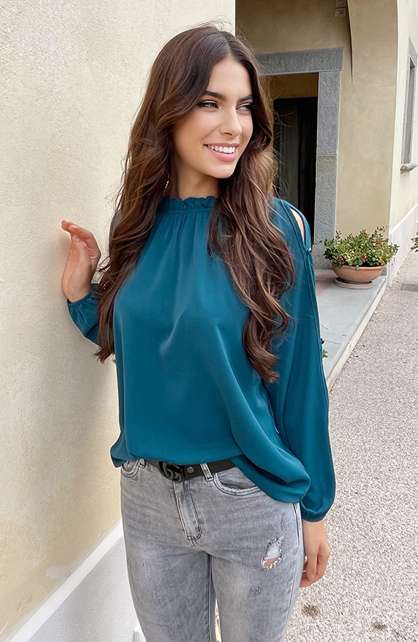 Cut-Out-Sleeve-Blouse-Petrol-1