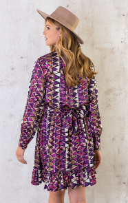 Jurk-Met-Strik-In-Taille-Print-Paars-5