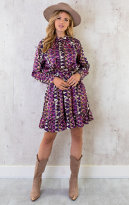 Jurk-Met-Strik-In-Taille-Print-Paars-8