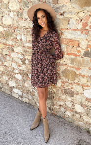 V-hals-Strik-Jurk-Flower-Multi