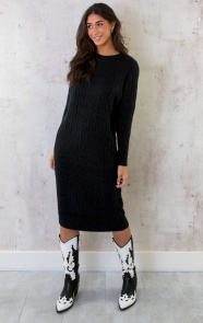Knitted-Dress-Kabelpatroon-Zwart-2