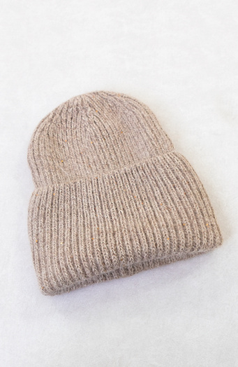 Knitted Pailletten Beanie Taupe