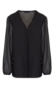 V-hals-Pailletten-Blouse-Zwart