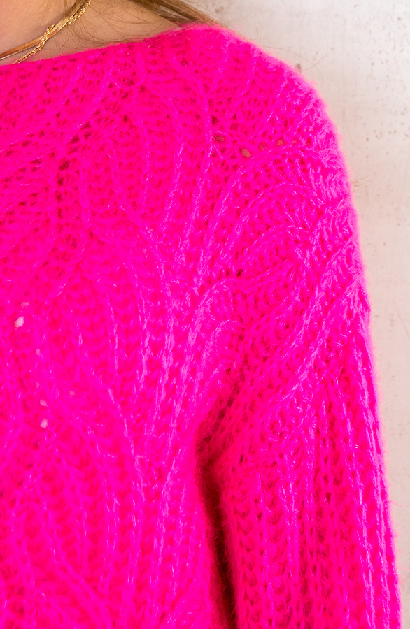 Gebreide-Boothals-Trui-Neon-Fuchsia-1