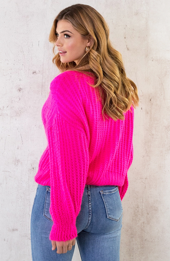 Gebreide-Boothals-Trui-Neon-Fuchsia-2