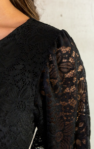 Kanten-Pofmouwen-Sleeve-Zwart