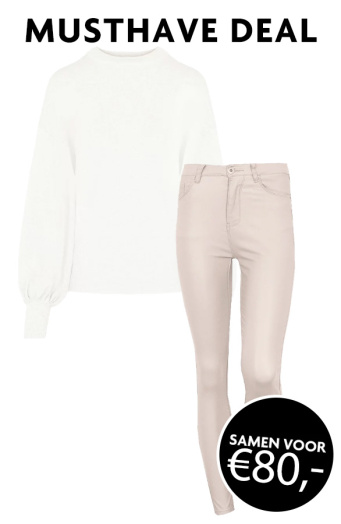 Musthave Deal Pofmouwen Trui + Coating Jeans Beige