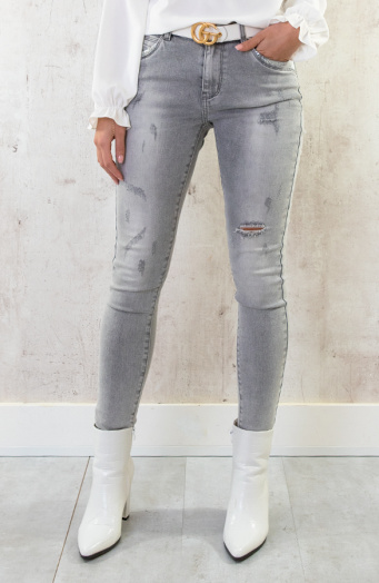 Pailletten Jeans High Waist Damaged Grey