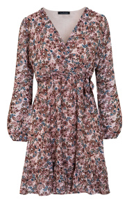 V-hals-Strik-Jurk-Flower-Beige