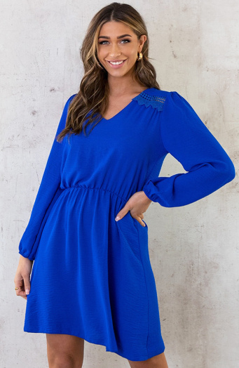 Boho V-Hals Jurk Kobalt