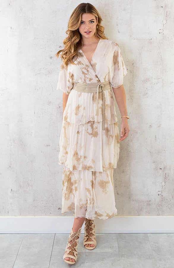Limited Zijde Maxi Jurk Beige