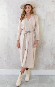 Maxi-V-Hals-Jurk-Beige-2