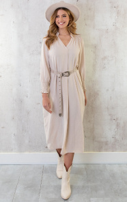 Maxi-V-Hals-Jurk-Beige-3