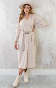 Maxi-V-Hals-Jurk-Beige-5