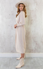 Maxi-V-Hals-Jurk-Beige-6