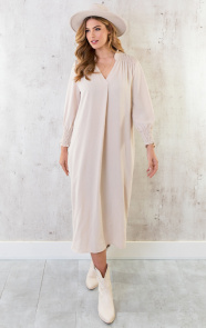 Maxi-V-Hals-Jurk-Beige-8