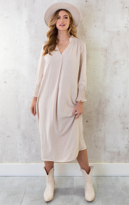 Maxi-V-Hals-Jurk-Beige-9