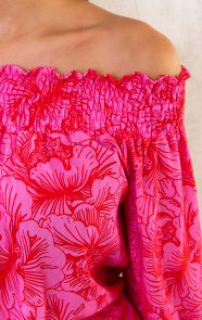 Off-Shoulder-Top-Bloemen-Roze-Rood