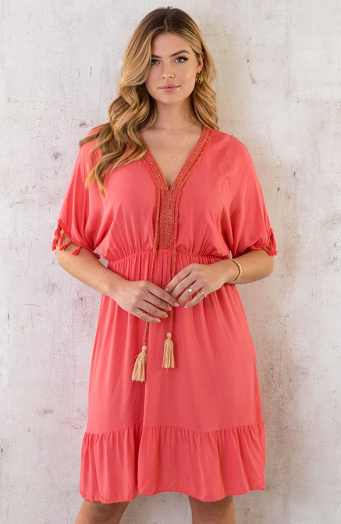 Oversized Jurk Gouden Detail Koraal
