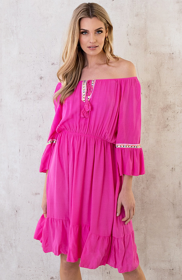 Odizli Lange maxi-jurk voor dames, zomer, off-shoulder, Mexicaanse boho- bloemen, A-lijn, Zwart/Rood, XL