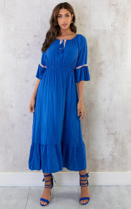 Boho-Off-Shoulder-Maxi-Jurk-Kobalt-1