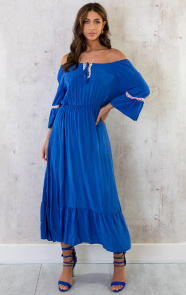 Boho-Off-Shoulder-Maxi-Jurk-Kobalt-5
