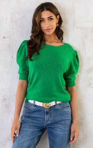 Hartjes-Knitted-Pofmouwen-Top-Bright-Green-3