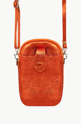 Leren Telefoon Tasje Metallic Orange
