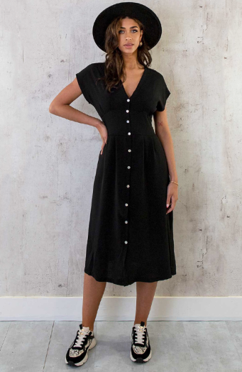 Midi Knopen Jurk Sevilla Zwart