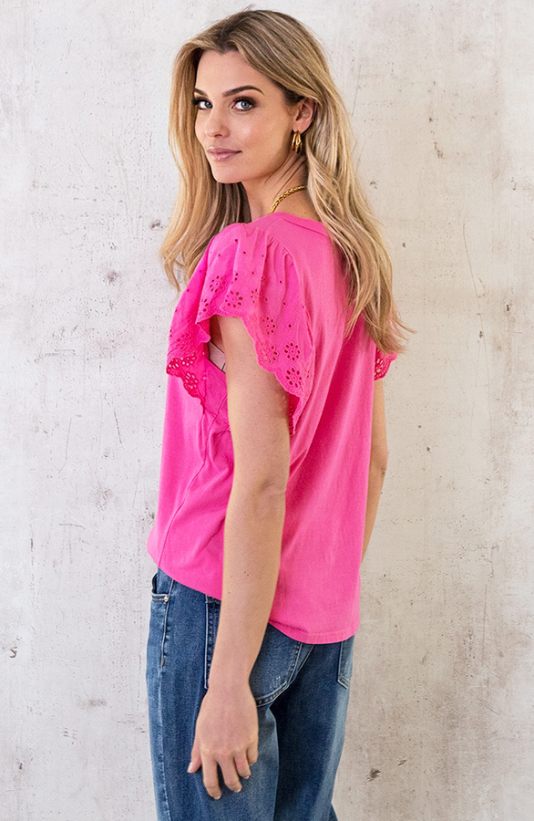 WIDE RUFFLE VNECK SUEDE TOP - FUCHSIA main image 1