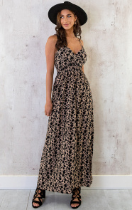 Spaghetti-Maxi-Jurk-Print-Camel-Zwart-4