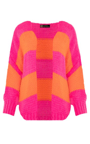 oversized-knitted-strepen-vest-roze-oranje