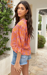 Katoenen-Bloemen-Print-Blouse-Oranje-Lila-2