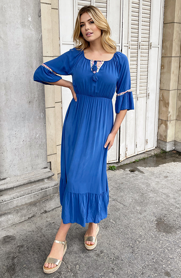 Boho-Off-Shoulder-Maxi-Jurk-Kobalt-3
