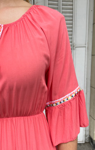 Boho-Off-Shoulder-Jurk-Koraal