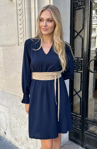 V-hals Jurk Met Schouderdetail Navy