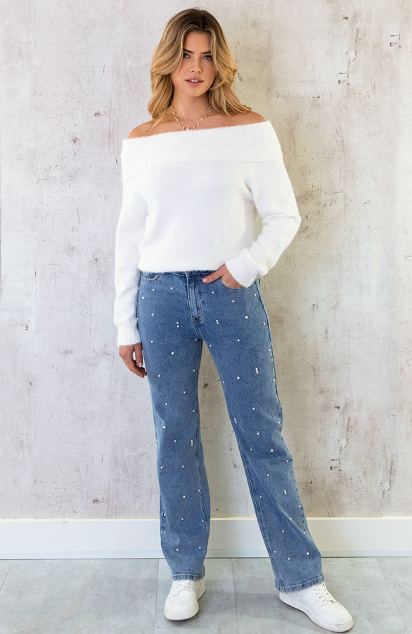 Bruine Off Shoulder Trui met Brede Halsrand