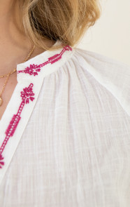 Artisanal Embroidered Blouse 100% Cotton Fuchsia 604011 main image 1