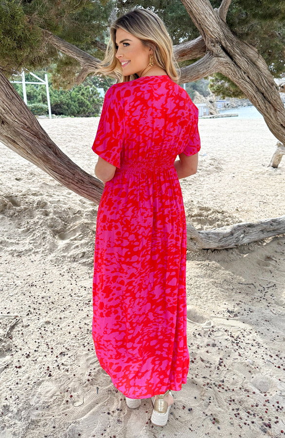 Elaina Rope Waist Halter Maxi Dress Fuchsia