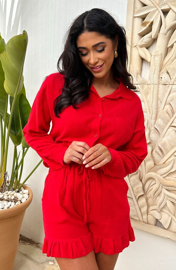 Red Ruffles Line Mousseline Ruffle Short Red | Fashionmusthaves.nl
