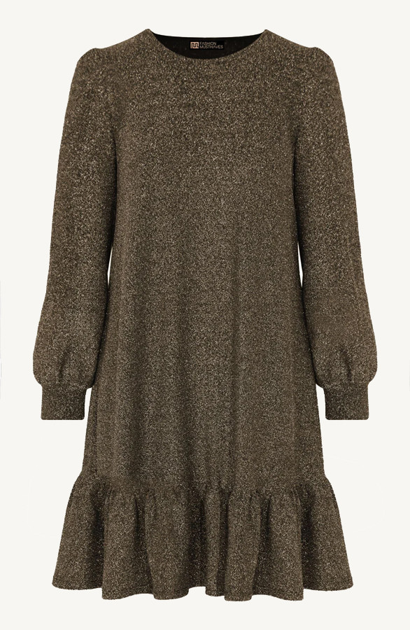 Lurex-Ruffle-Jurk-Goud