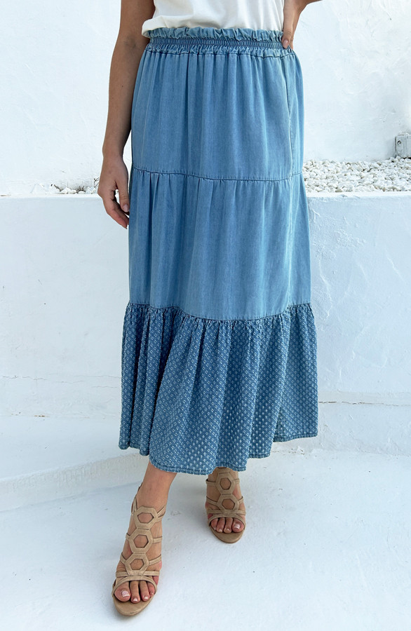Maxi Denim Rok Light Blue | Fashionmusthaves.nl