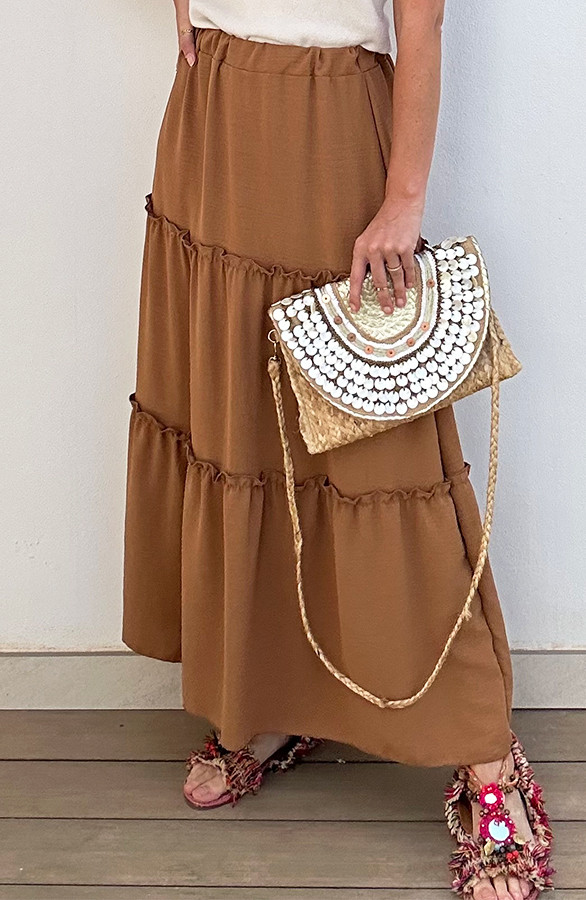 Maxi Rok Ruffle Camel | Fashionmusthaves.nl