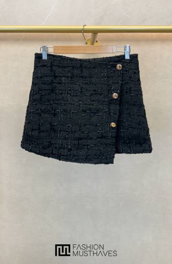 Bouclé Button Short Zwart